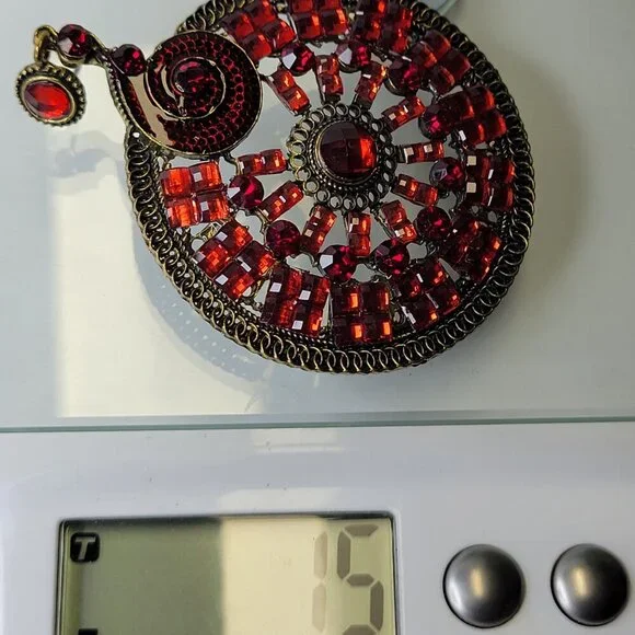 Red Rhinestone Circular Statement Earrings - Picture 6 of 8